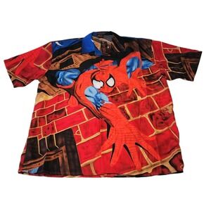 New w/Tags Mens Spider Man Short Sleeve Button Front Graphic Logo Shirt Sz Large